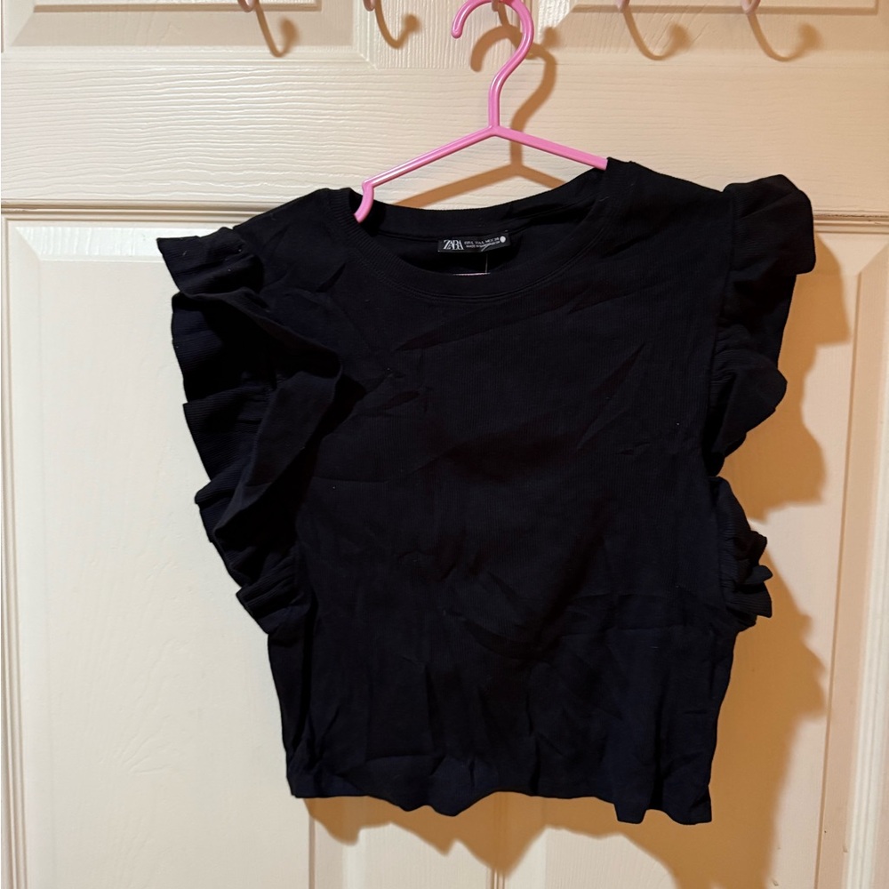 Zara Black Ruffled Crop Top